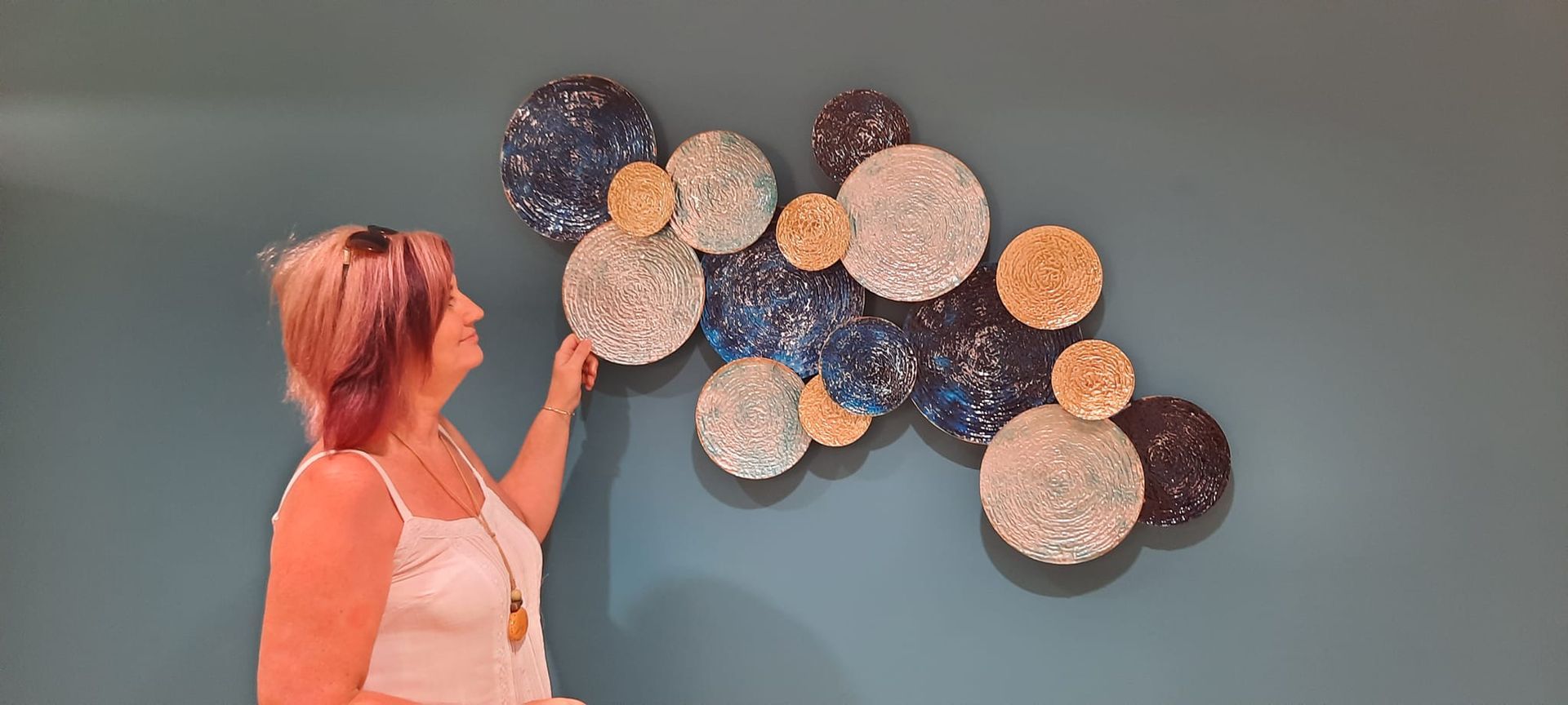 Wall Art of Overlapping Blue, Gold, and Silver Circles — Tropical North Framing Gallery Cairns in Bungalow, QLD