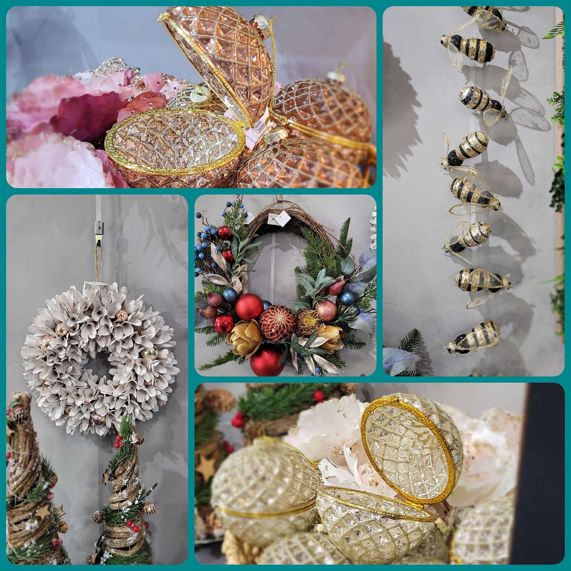 Wreaths, Ornaments, and Bee-shaped Decorations in a Shop — Tropical North Framing Gallery Cairns in Cairns, QLD