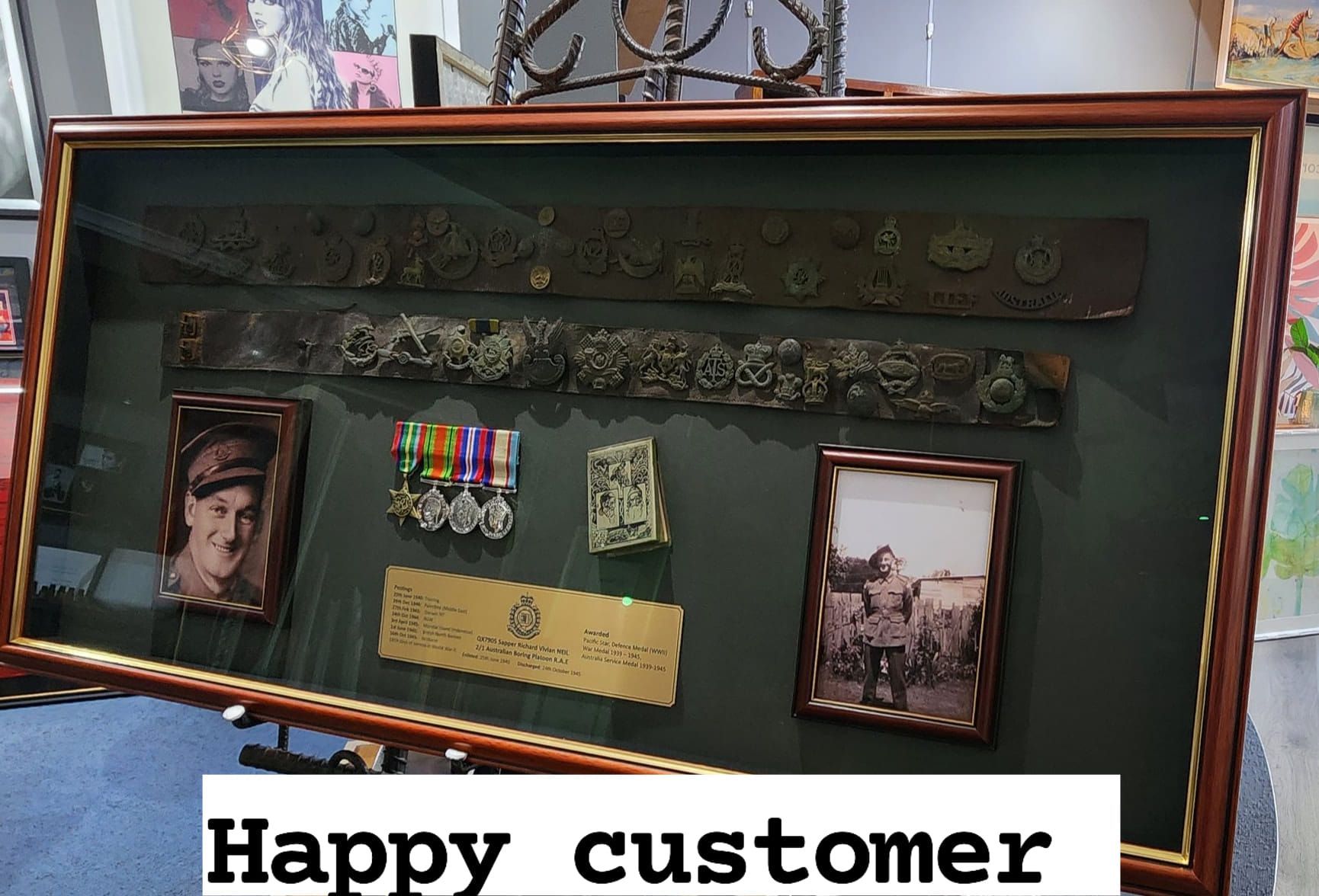 Framed Military Display With Medals, Photographs, and a Belt — Tropical North Framing Gallery Cairns in Cairns, QLD