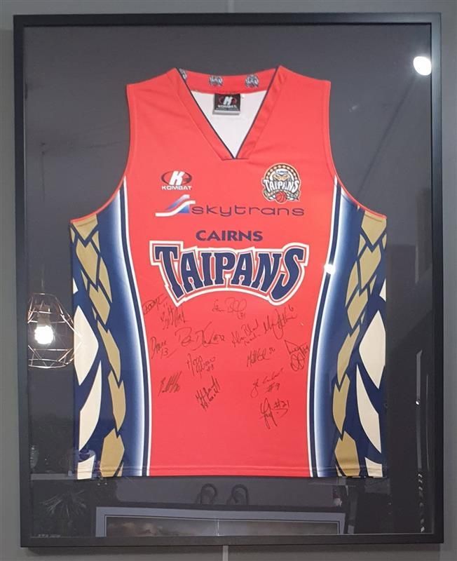 Framed Cairns Taipans Basketball Jersey, Red With Signatures — Tropical North Framing Gallery Cairns in Cairns, QLD