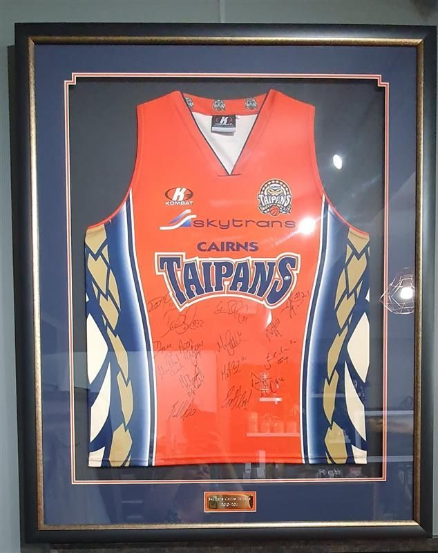 Framed Cairns Taipans Basketball Jersey With Signatures — Tropical North Framing Gallery Cairns in Cairns, QLD