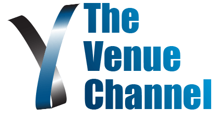 A blue and black logo for the venue channel