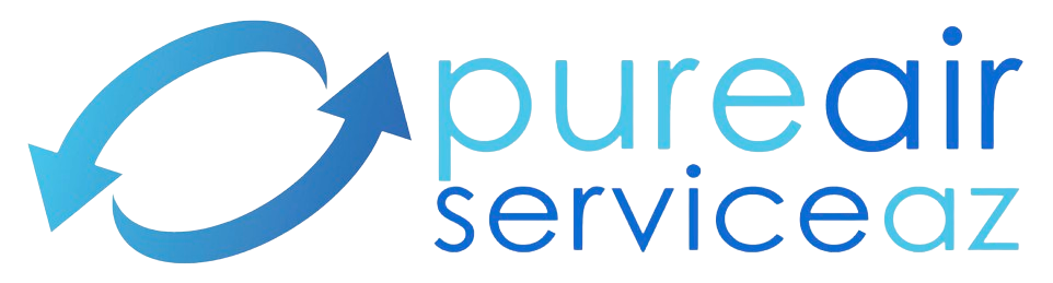 A logo for pure air serviceaz with a blue arrow