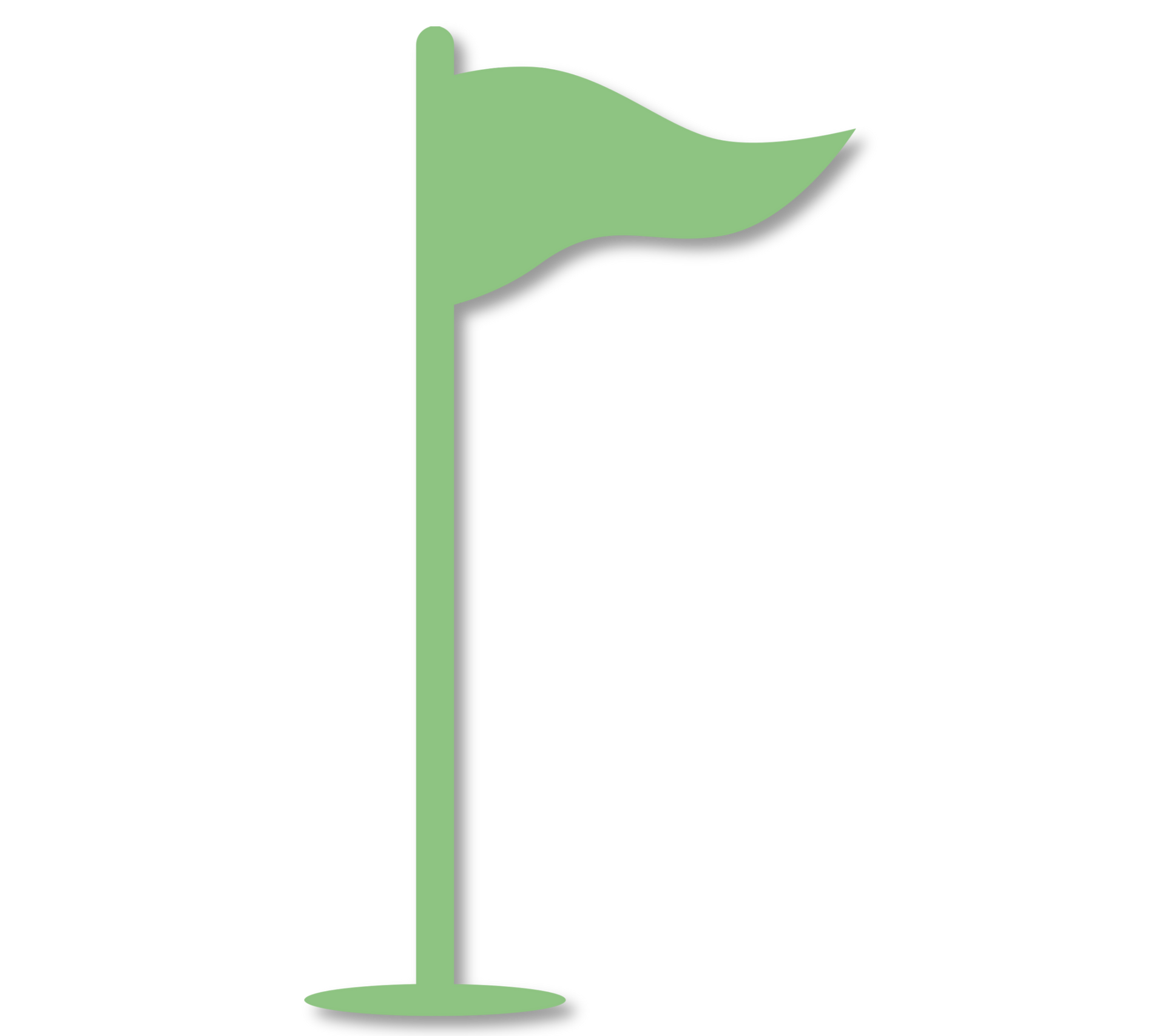 A green golf flag on a white background with a shadow.