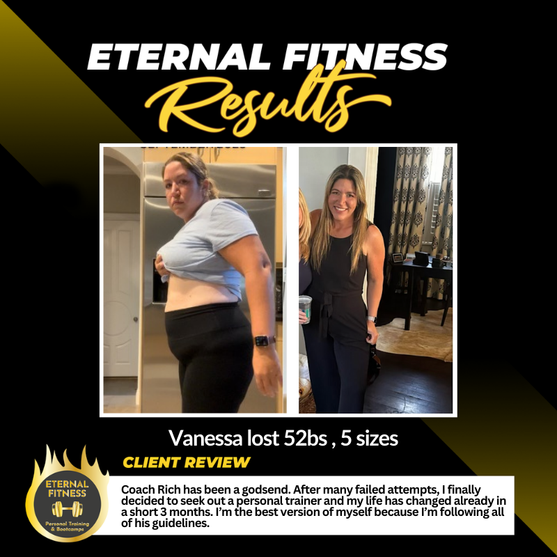 A picture of a woman before and after losing 52 lbs