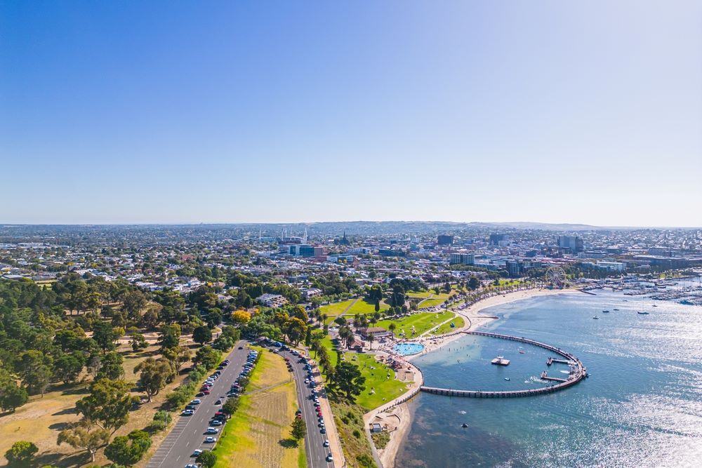 An Aerial View of a City and a Body of Water — Bellarine Removals In Geelong, VIC