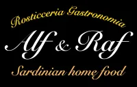 Logo nero con la scritta “Alf & Raf” e testo dorato: “Rosticeria Gastronomia” e “Cucina casalinga sarda”.