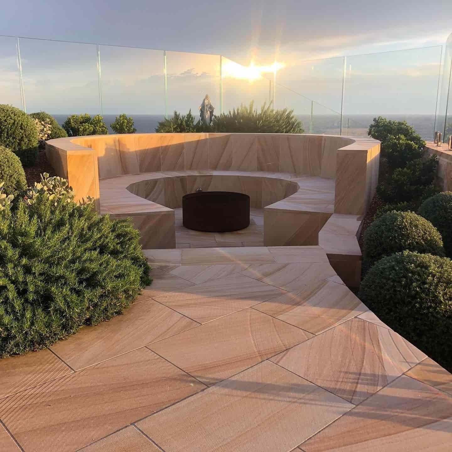 Stone Patio With Built-in Seating — Divine Landscape Creations in Berkeley Vale, NSW