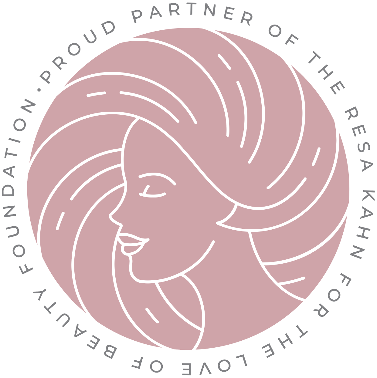 A logo for the foundation for the love of beauty with a woman 's face in a circle.