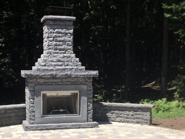 pre-built fireplace on patio