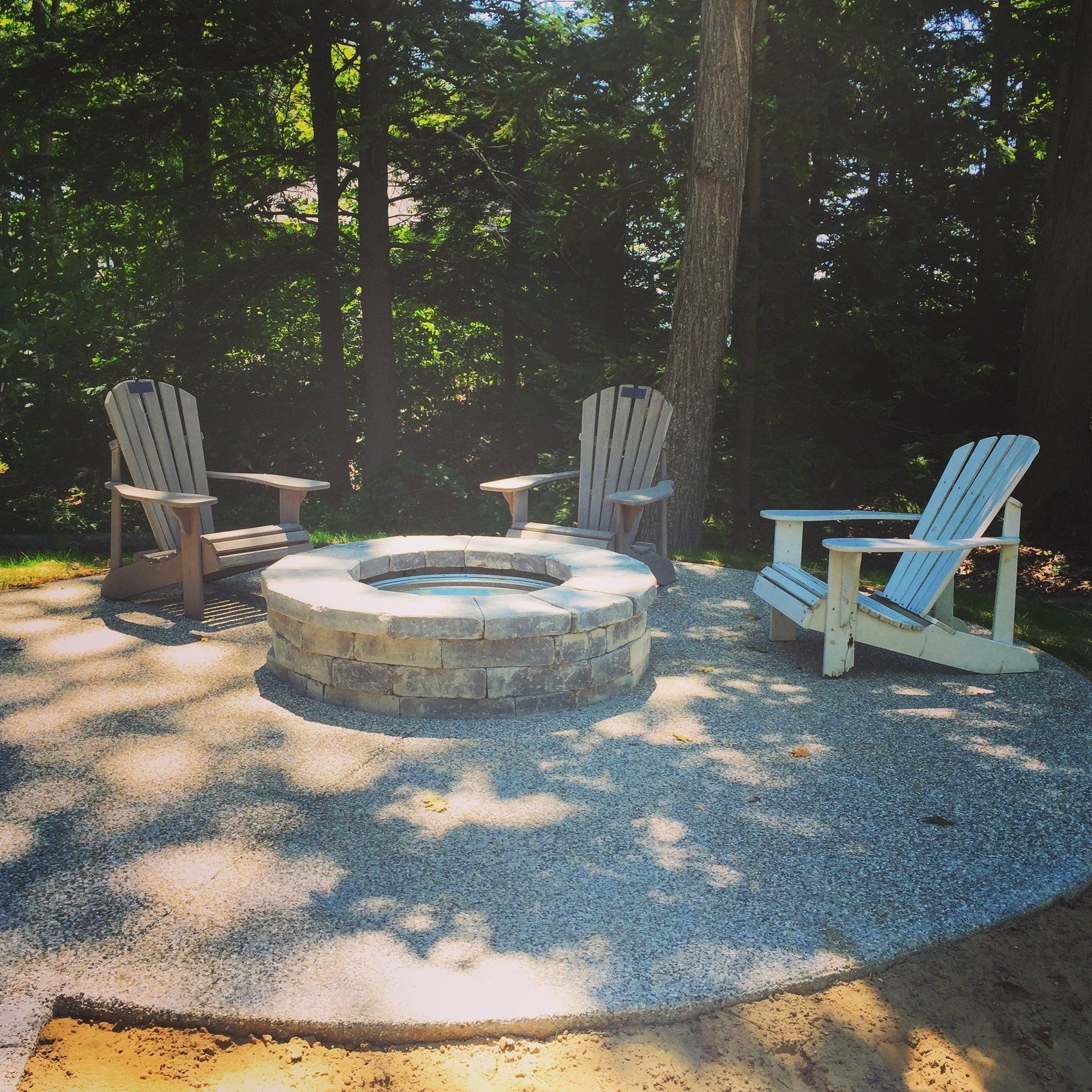 stone patio with fire pit