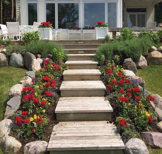 garden alongside outdoor steps