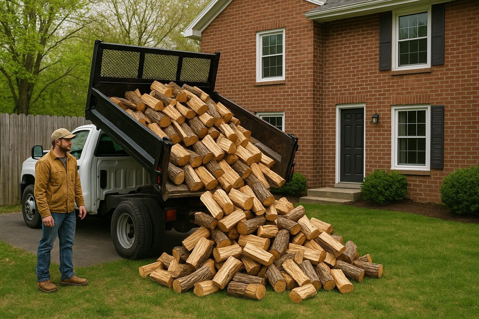 Truck delivering firewood to a home in Manchester NH