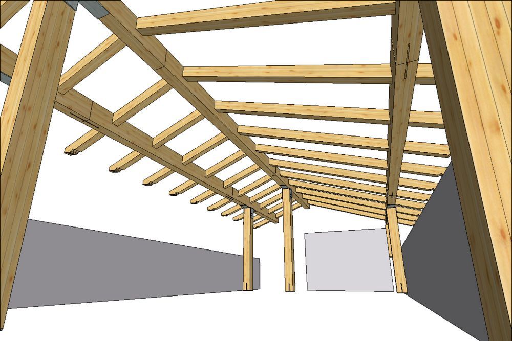 rendering scheletro tetto i legno
