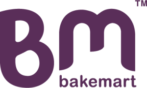 A purple bm bakemart logo on a white background