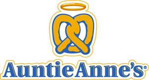 The logo for auntie anne 's pretzels has a pretzel with an angel on it