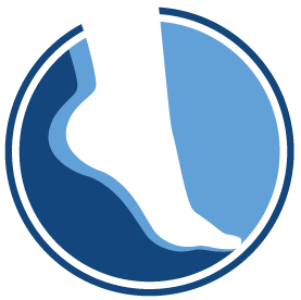 A blue circle with a foot in it