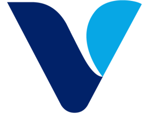 A blue letter v on a white background