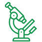 Un disegno di un microscopio realizzato con una linea verde su uno sfondo bianco.