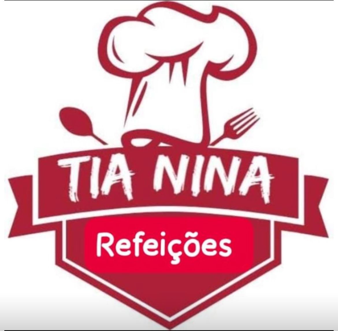 Logo for Tia Nina Refeições: red chef hat, spoon, fork; 
