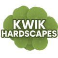 Logo for Kwik Hardscapes: Text "KWIK HARDSCAPES" on a green leaf background.