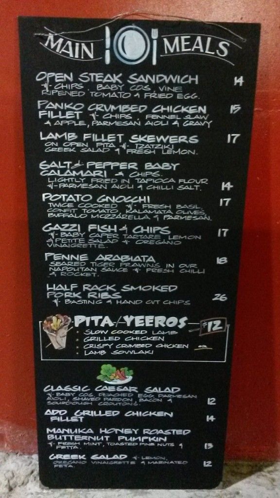 A menu for a restaurant called main meals