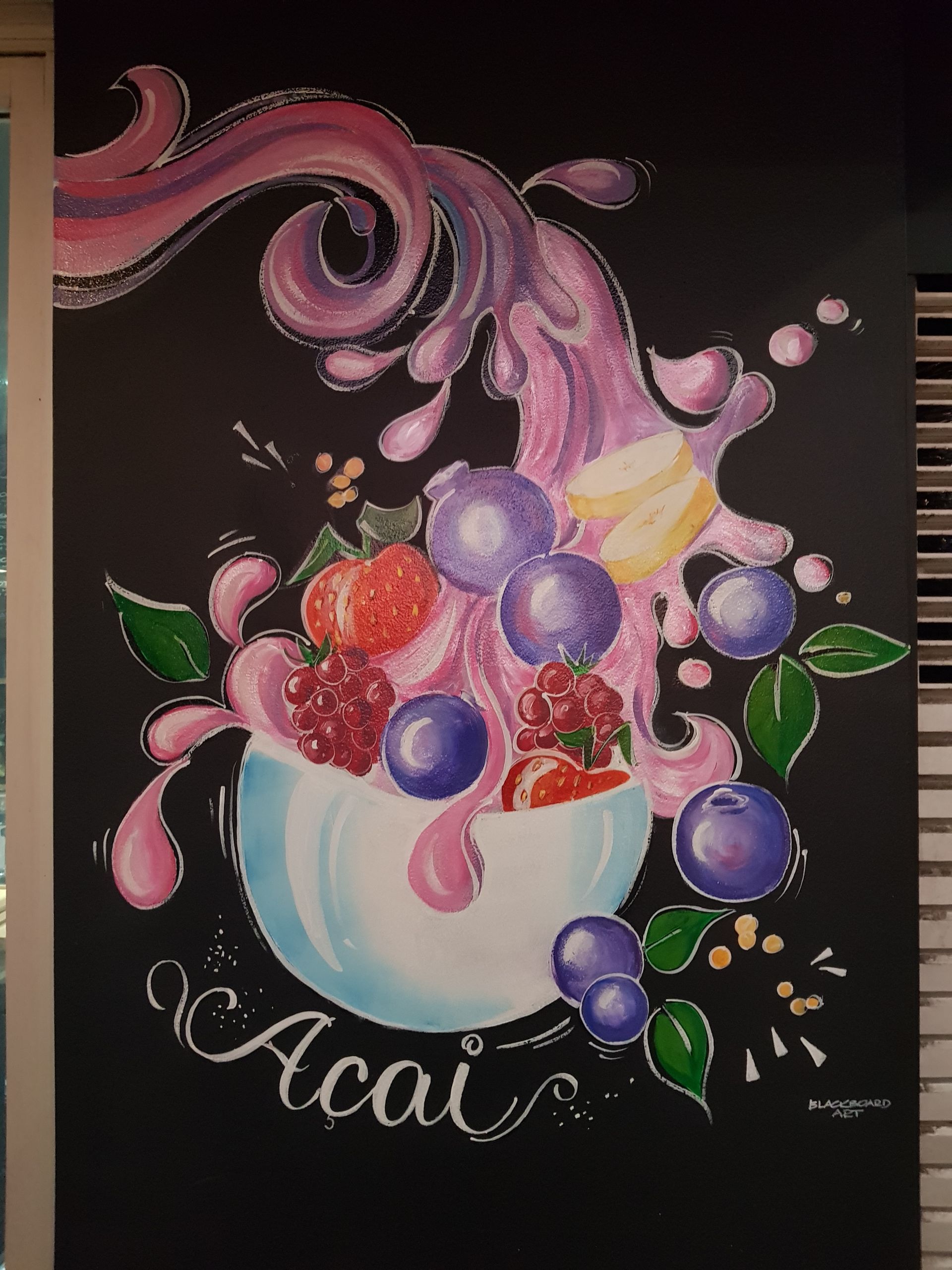 A chalkboard drawing of a bowl of acai