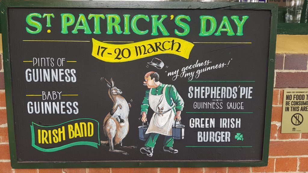 A chalkboard advertising st. patrick 's day on march 17 20