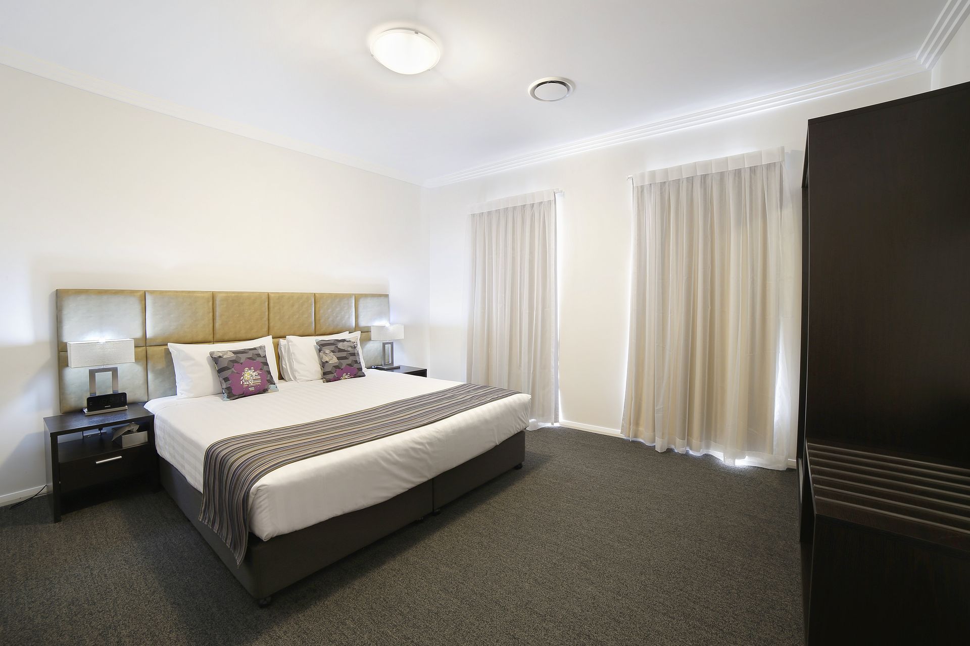 hotel room with king bed