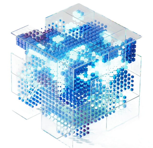 Abstract cube with blue spheres and transparent panels. Abstract cube with blue spheres and transparent panels.