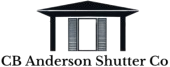 Logo for CB Anderson Shutter Co. featuring a stylized shutter design under a black roof. Text below.