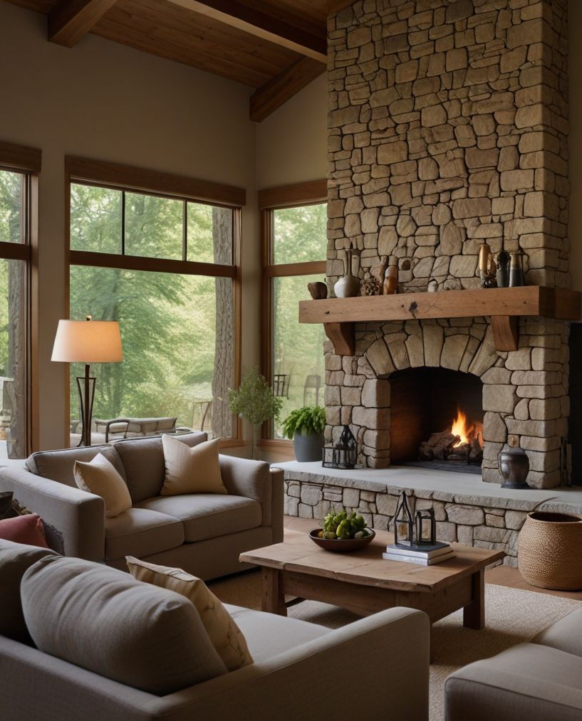 A living room filled with furniture and a cozystone fireplace