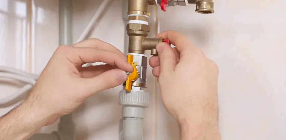 A person is fixing a pipe with a wrench.