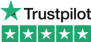 Trustpilot logo with a green star and the word Trustpilot with five green stars below.