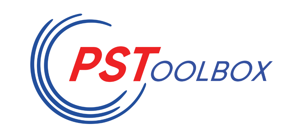 PSToolbox logo with red and blue text and a blue circular swoosh icon