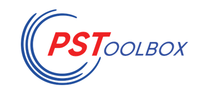 PSToolbox logo with red and blue text and a blue circular swoosh icon