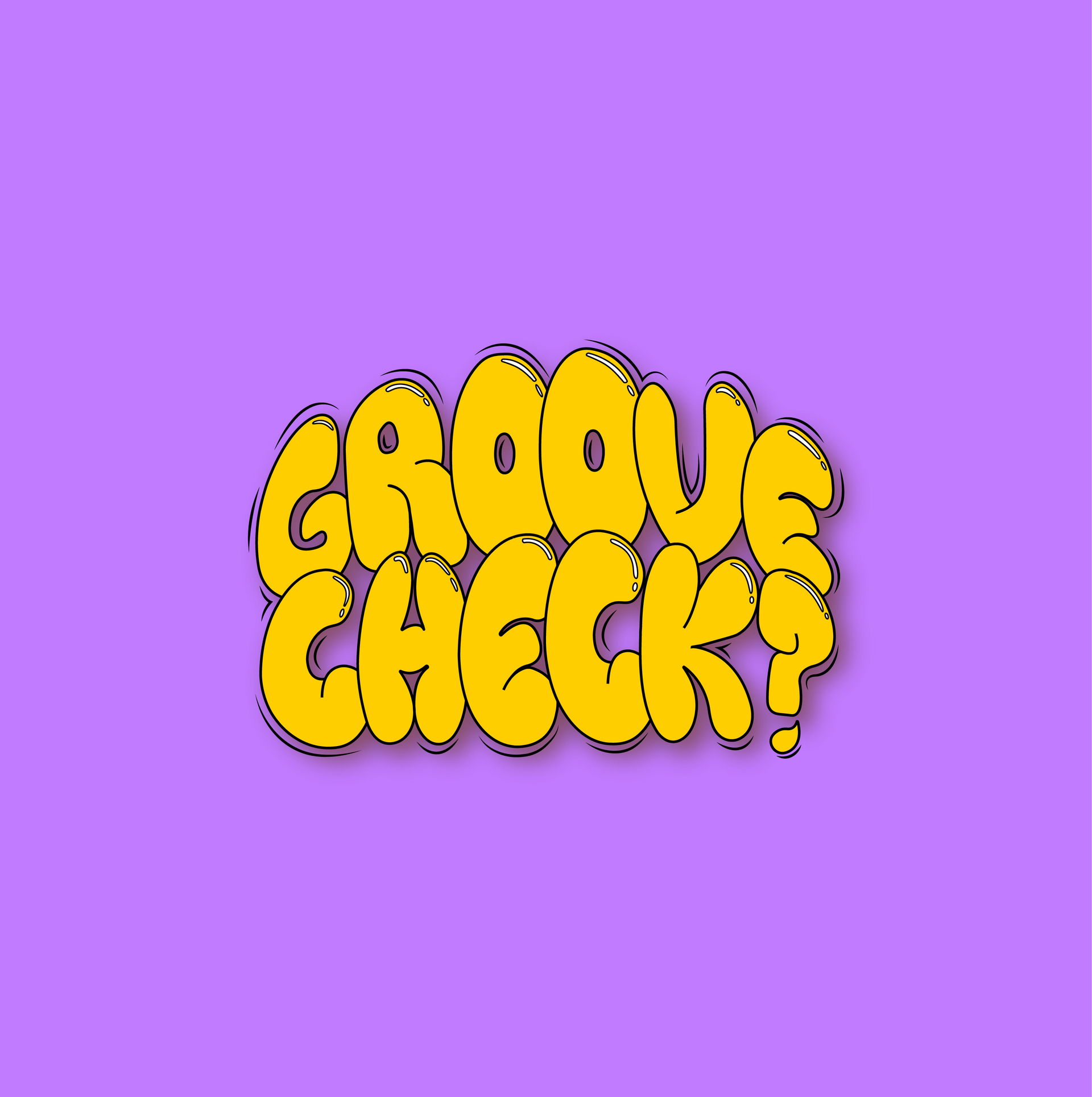 A purple background with a yellow logo that says groove check ?