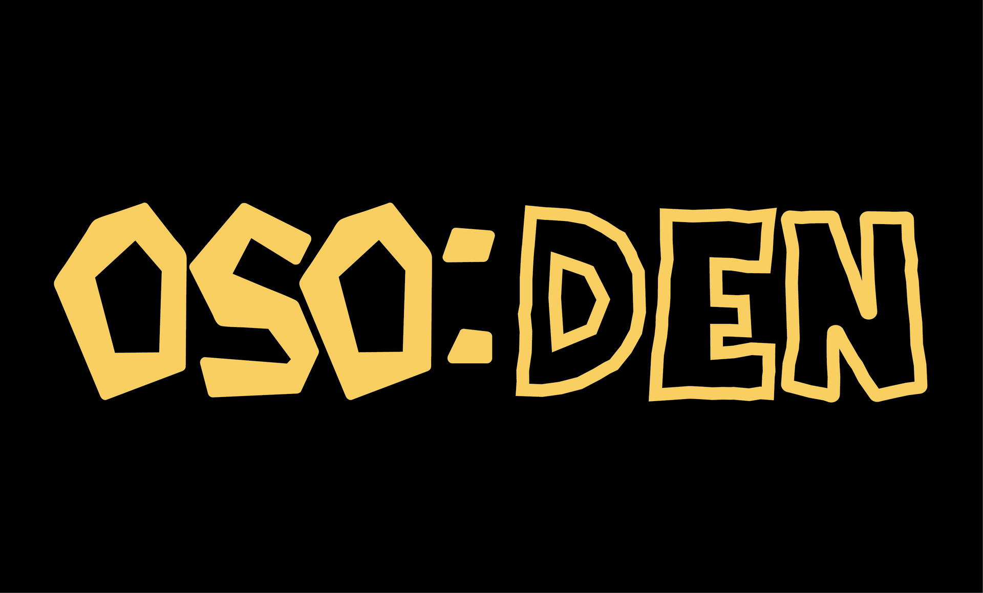 The logo for oso den is yellow on a black background.