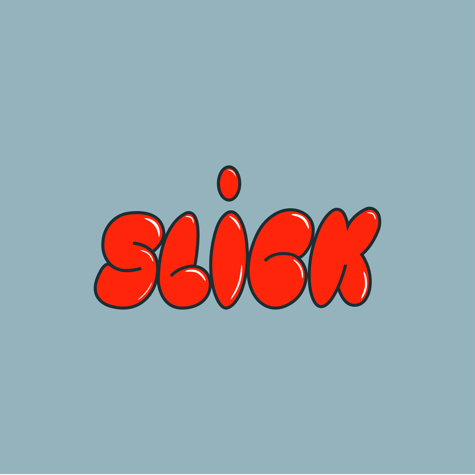 The word slick is written in red on a blue background
