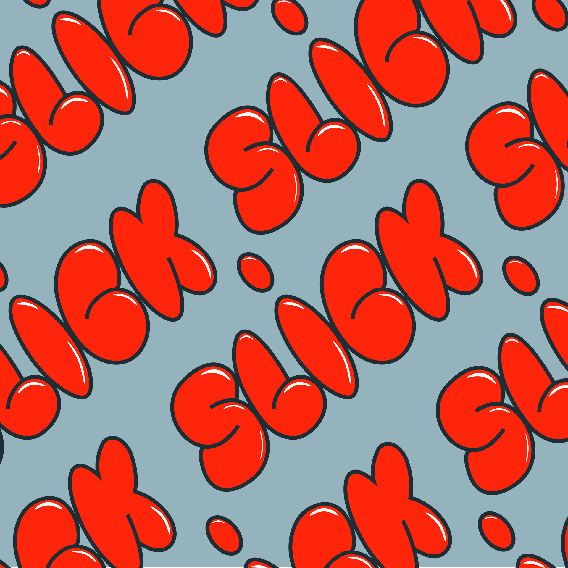 A seamless pattern of red stuck bubbles on a blue background