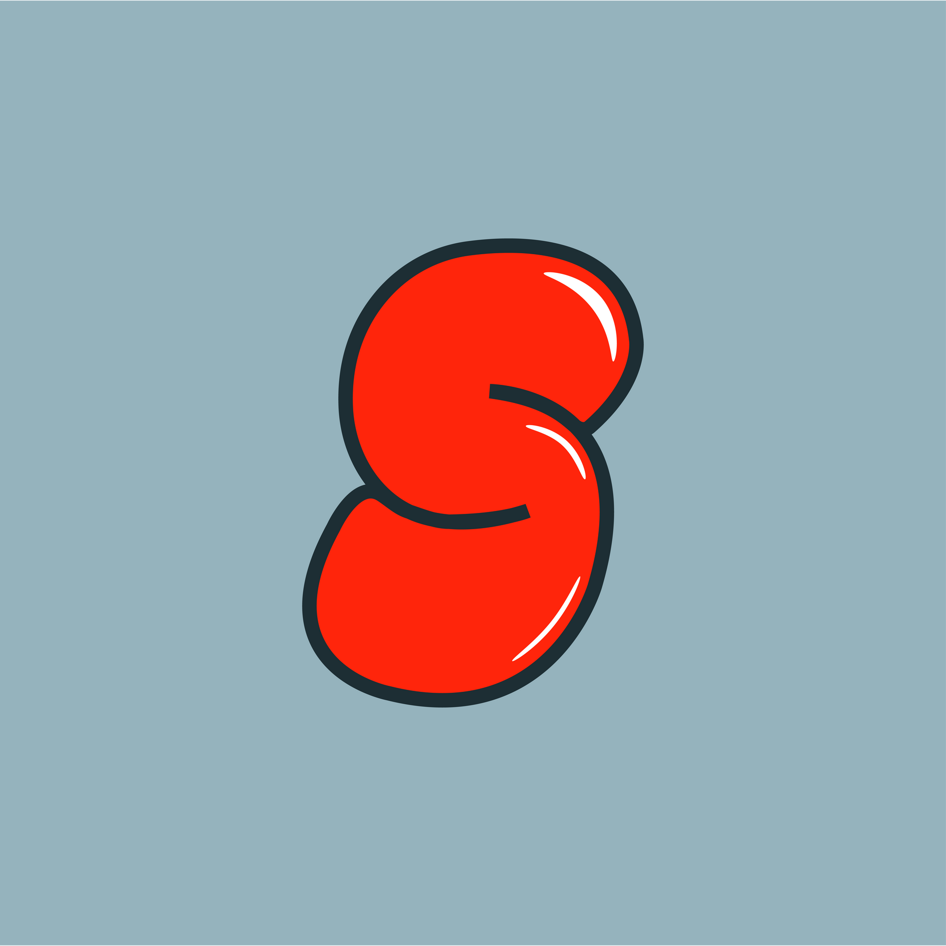 A red letter s is on a blue background.