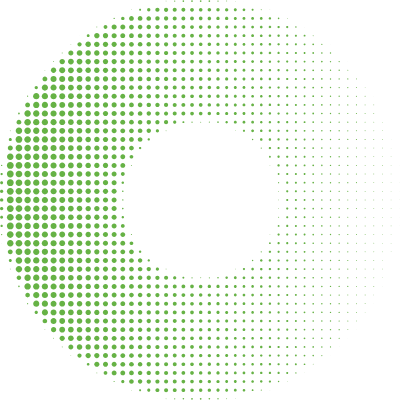 A circle made of green dots on a white background.