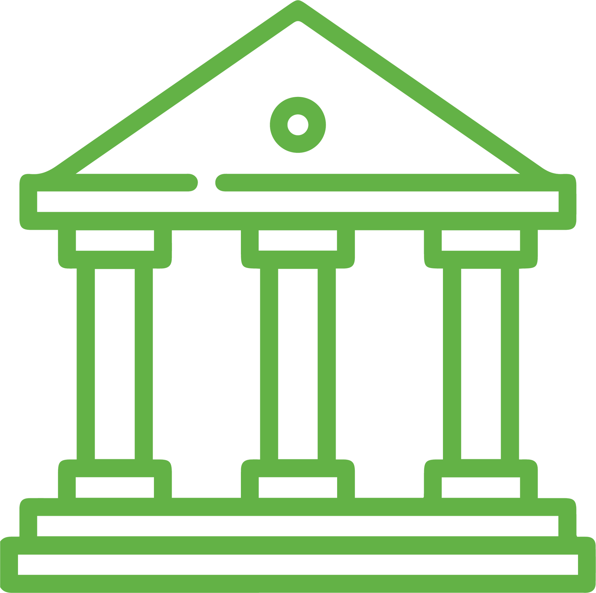 A green line drawing of a building with columns.