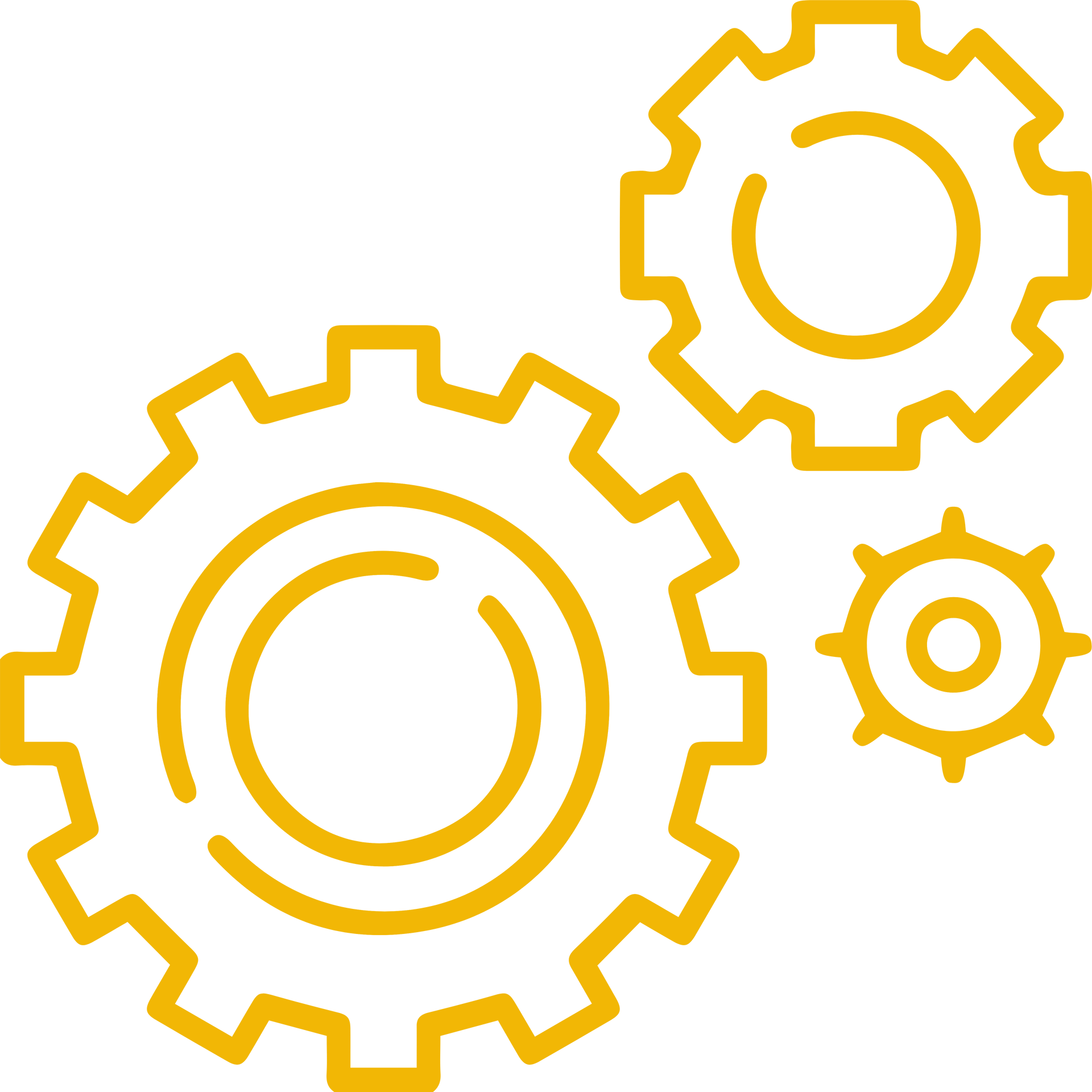 Three gears are connected to each other on a white background.