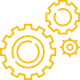 Three gears are connected to each other on a white background.