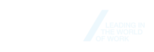 A white background with a blue line that says `` leading in the world of work ''.