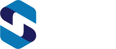 A blue and white logo with the letter s on a white background.