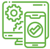 A green icon of a phone with a check mark on it.