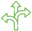 Three arrows pointing in different directions on a white background.