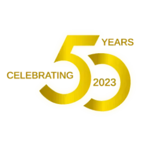 A logo for celebrating 55 years in 2023